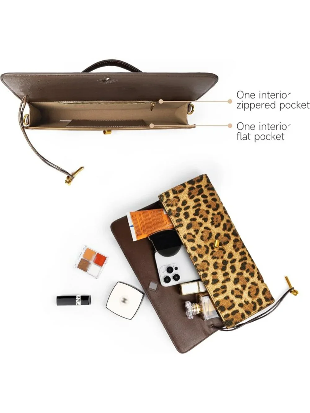 Women's Brown Leopard Leather Suede Woven Clutch Purse For Evening Crossbody Bag